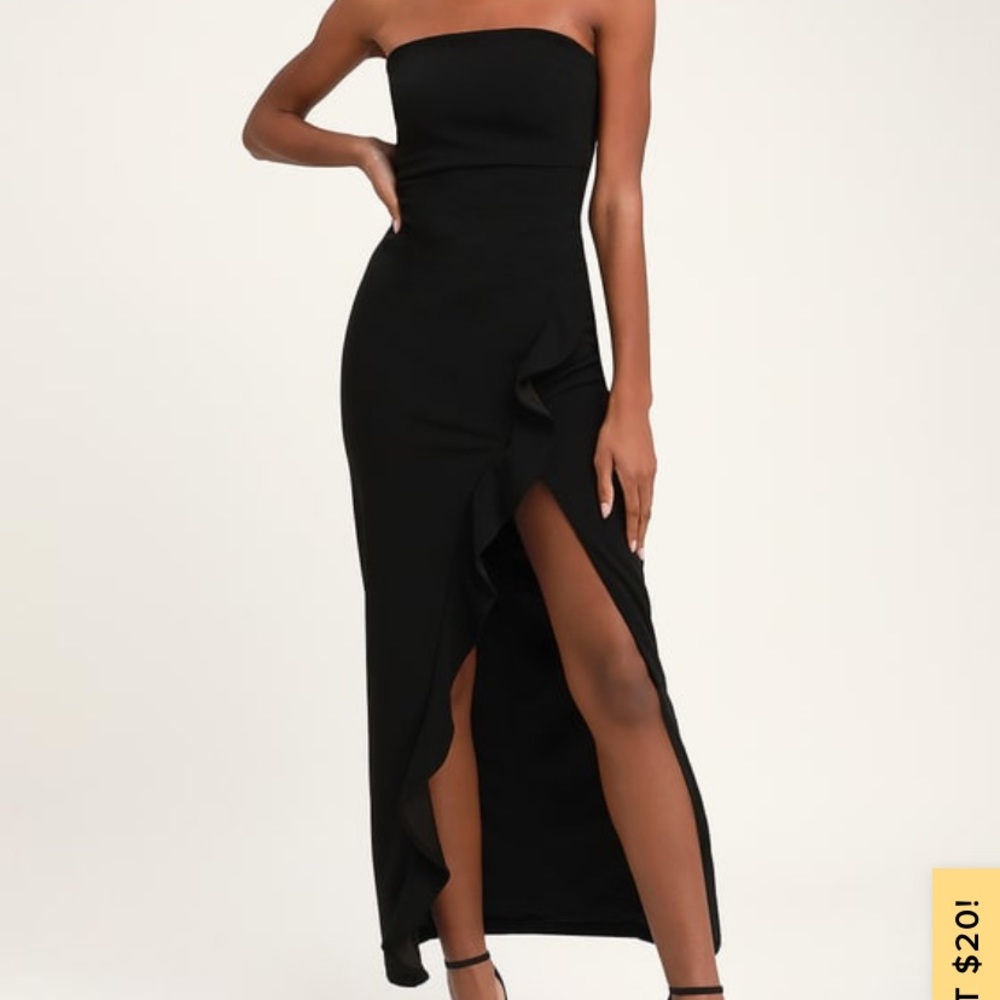 Lulus Black Strapless Ruffled Maxi Dress